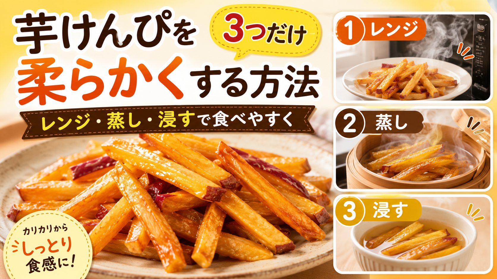 芋けんぴを柔らかくする方法は3つだけ：レンジ・蒸し・浸すで食べやすくするコツ