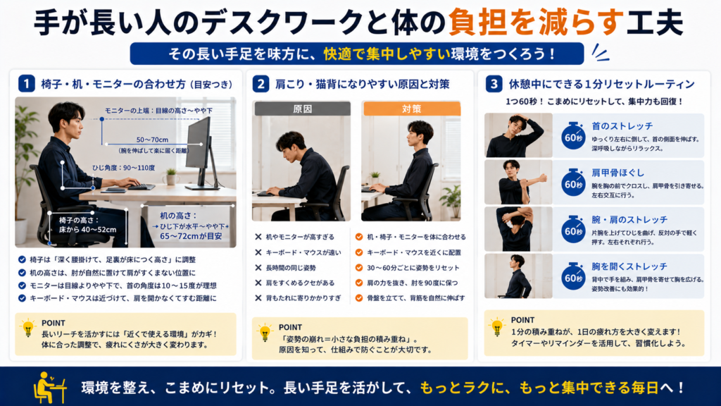 手が長い人のデスクワーク快適化のヒント