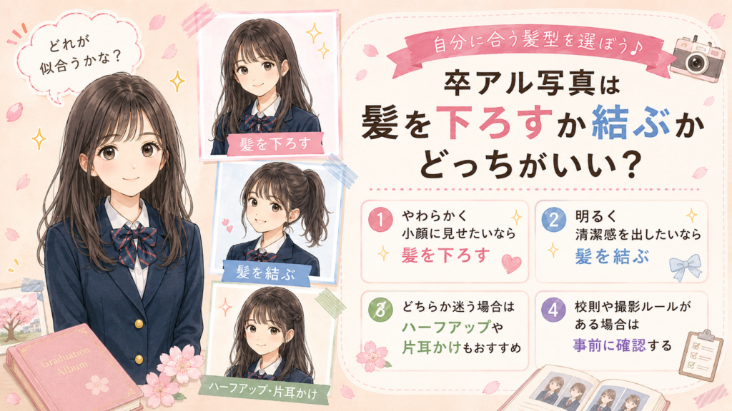 卒アル髪下ろすか結ぶか