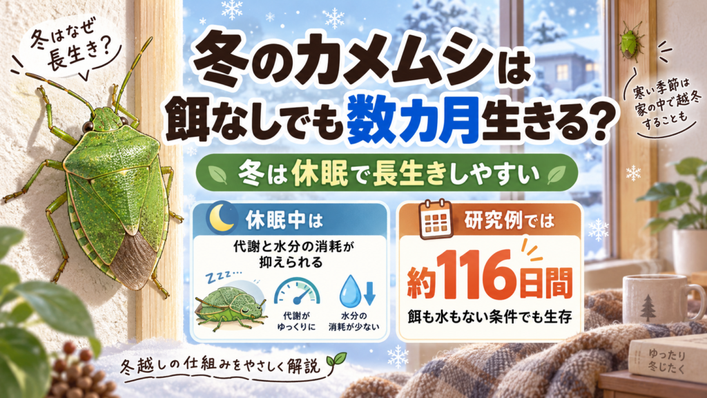 冬のカメムシは餌なしでも数カ月生きる場合がある